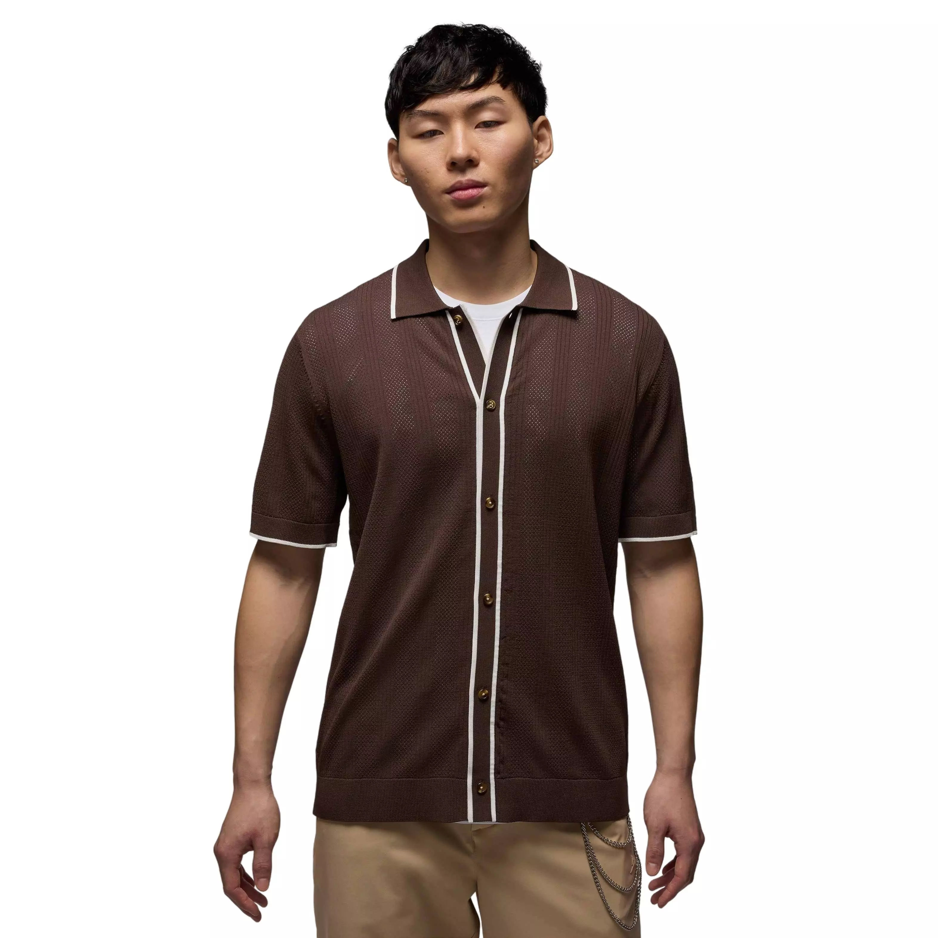 Jordan Men's Collared Short Sleeve Sweater - Light Brown